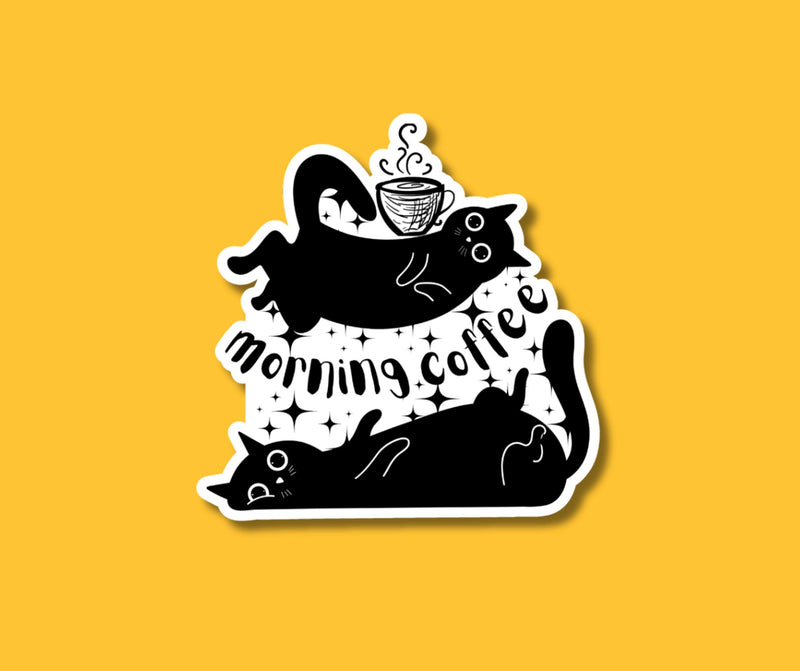 Sticker Black Cat Sticker for Black Cat Lover Sticker for Morning Coffee Sticker Cozy Coffee Morning Sticker for Cat Owner Sticker