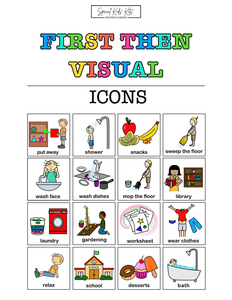 Printable Blue First Then Board + 16 Icons for Kids | First Then for Autism | Behavioral Therapy | ABA | ADHD | Bonus Visual Schedule Icons!