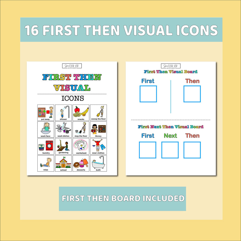 Printable Blue First Then Board + 16 Icons for Kids | First Then for Autism | Behavioral Therapy | ABA | ADHD | Bonus Visual Schedule Icons!