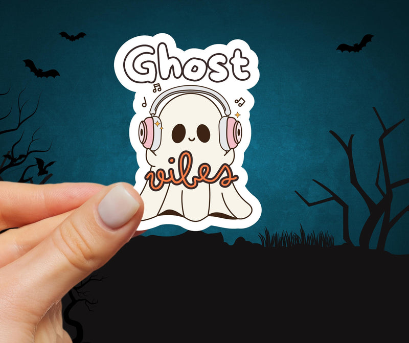 Listening to Music Spirit Sticker Halloween Spirit Sticker Cute Fall Sticker Spooky Spirit Sticker Halloween Kawaii Spirit Halloween Sticker