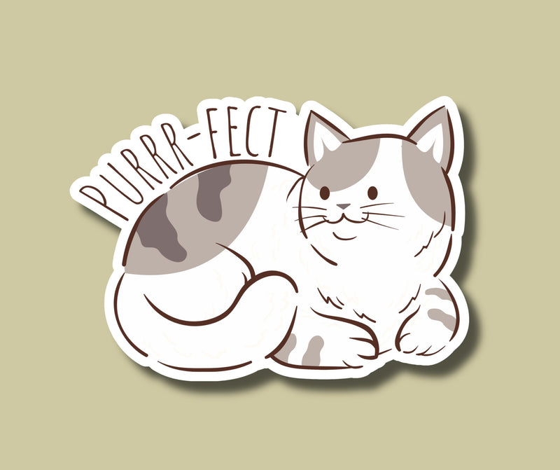 Cat Purrfect Sticker for Cat Lover Sticker Fluffy Cat Sticker for Cat Owner Sticker Chubby Cat Sticker Cute Tab Cat Sticker Kawaii Cat